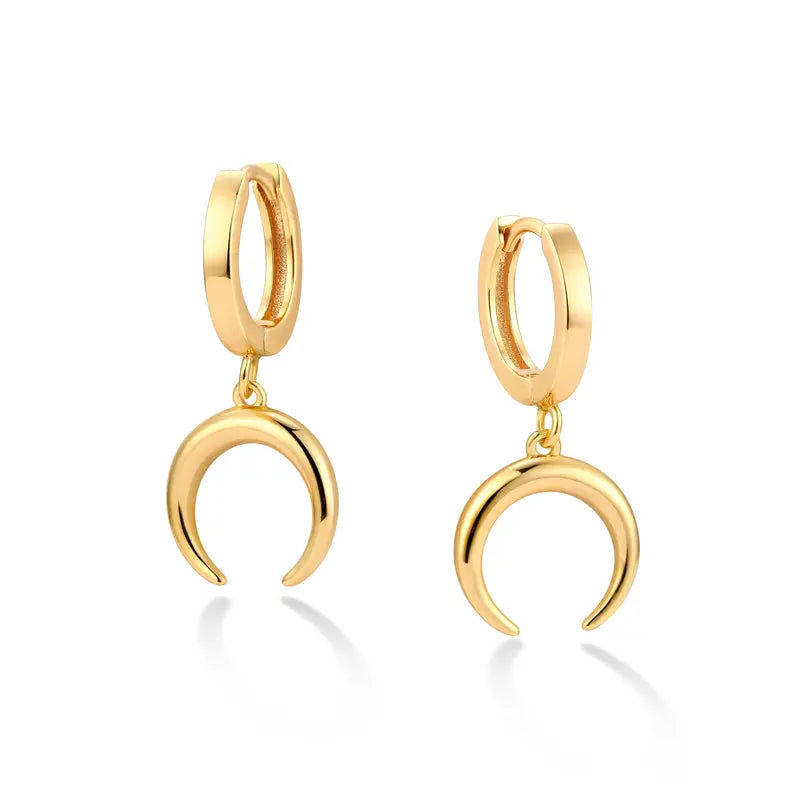 Holy Magic Women Moon Earrings Gold Huggie Hoop Horn Crescent Dangle Drop