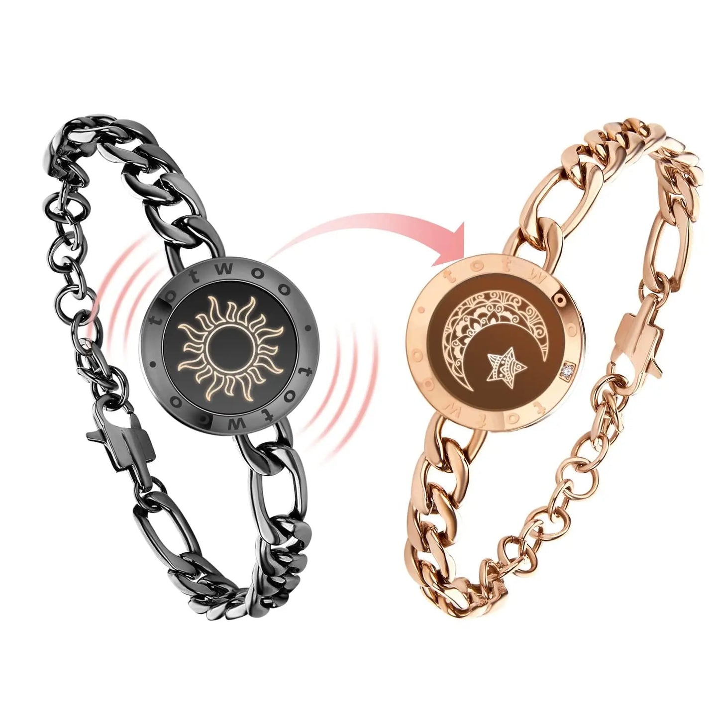 Totwoo Long Distance Touch Bracelets with Sun&Moon Functional Love Connect Gift for Boyfriend or Girlfriend or Your Family