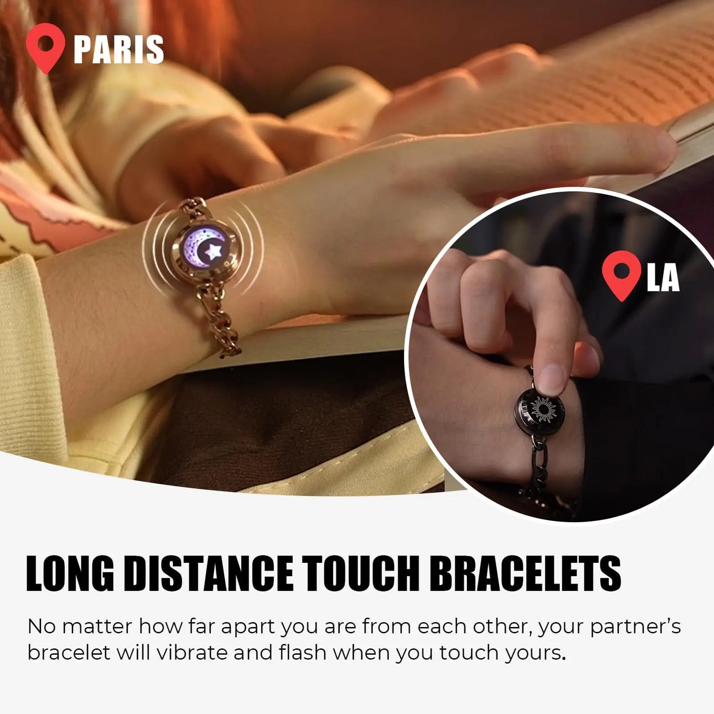 Totwoo Long Distance Touch Bracelets with Sun&Moon Functional Love Connect Gift for Boyfriend or Girlfriend or Your Family